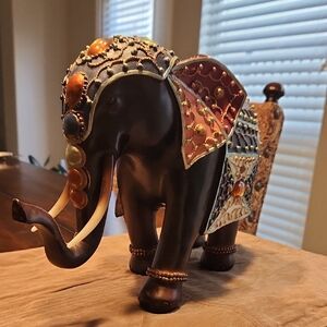Embellished Decorative Elephant Figurine in Black and Gold